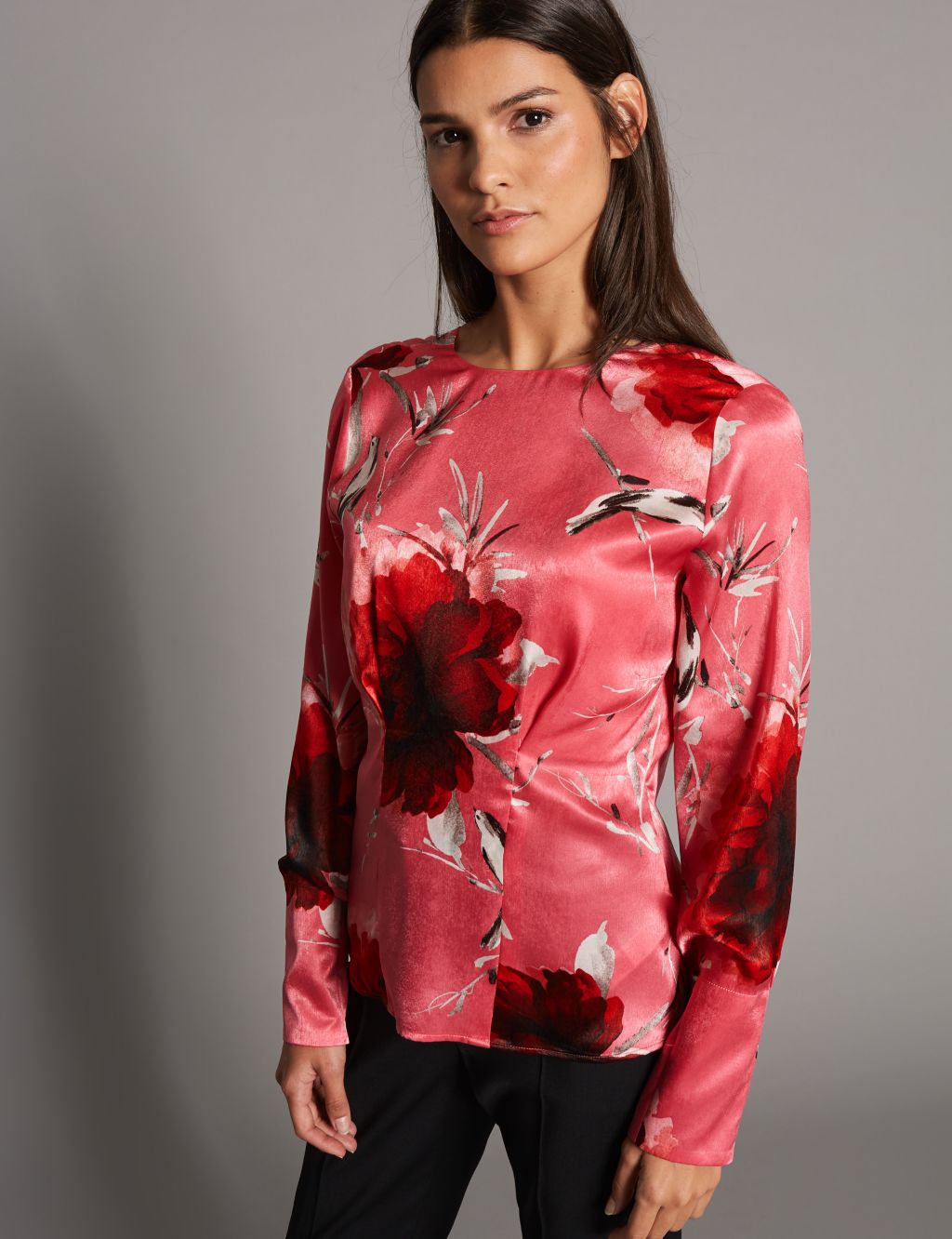 Floral Print Satin Long Sleeve Blouse 3 of 4