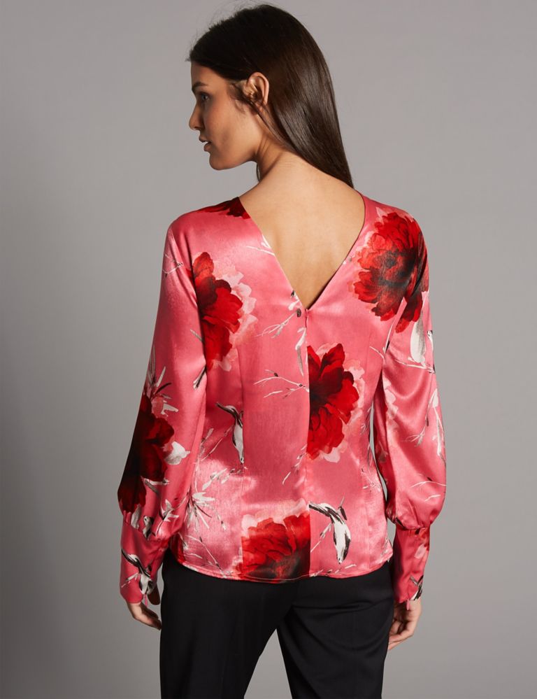 Floral Print Satin Long Sleeve Blouse 4 of 4