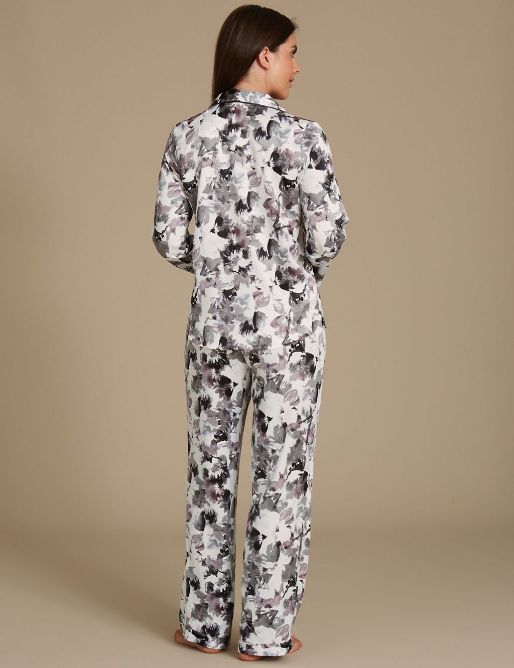 Floral Print Satin Long Sleeve Pyjama Set 2 of 6