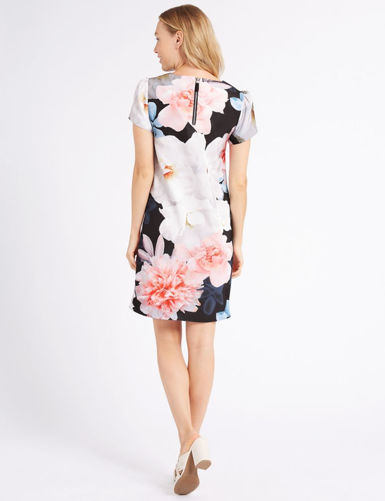 Floral Print Satin Short Sleeve Tunic Dress 4 of 4