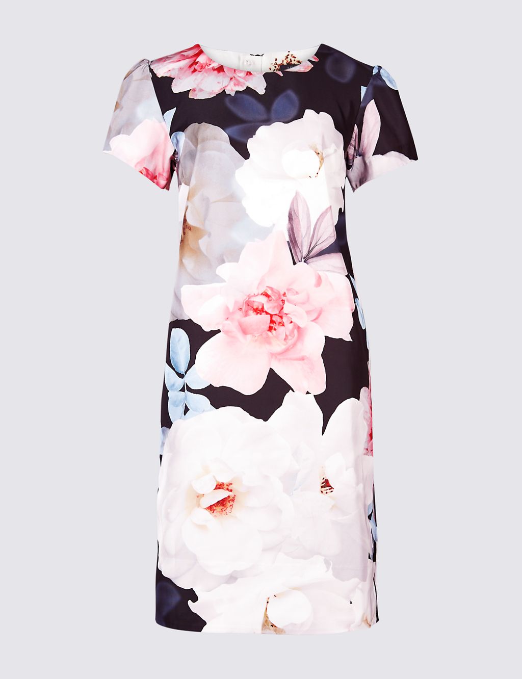Floral Print Satin Short Sleeve Tunic Dress 1 of 4