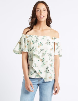 White short clearance sleeve bardot top