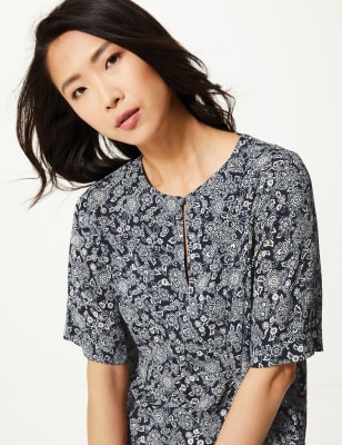 Floral Print Longline Short Sleeve Blouse, M&S Collection