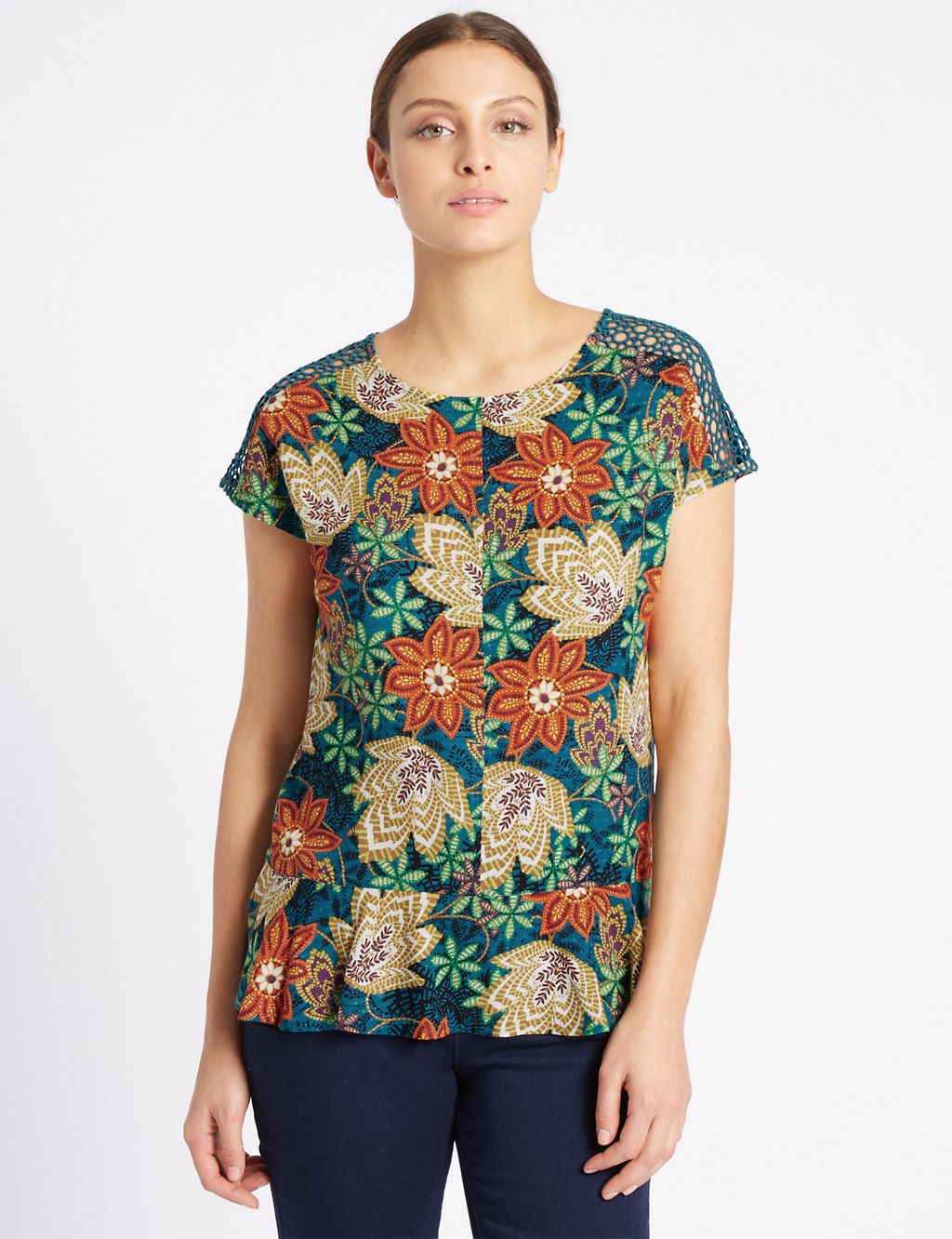 Floral Print Short Sleeve Shell Top 3 of 4