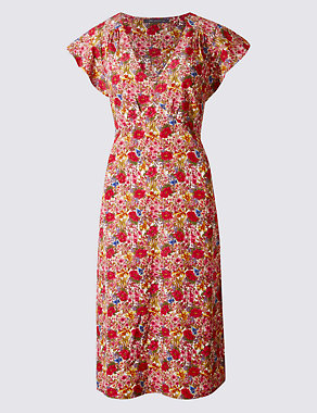 Floral Print Short Sleeve Swing Dress Image 2 of 4