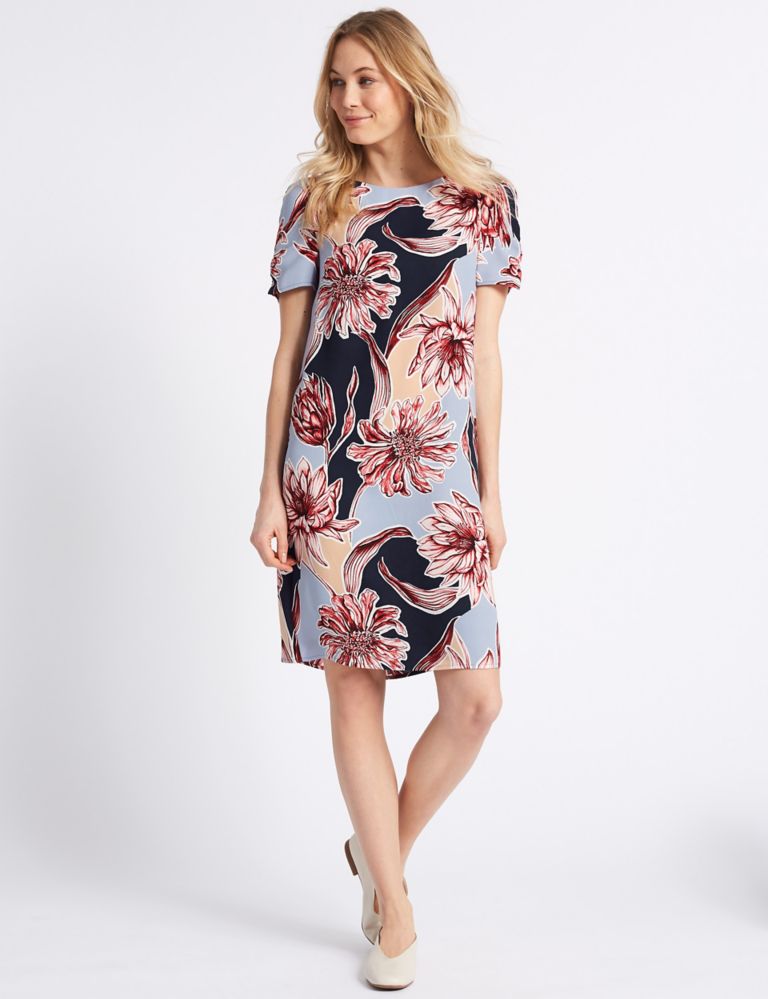 Floral Print Short Sleeve Tunic Dress 1 of 5