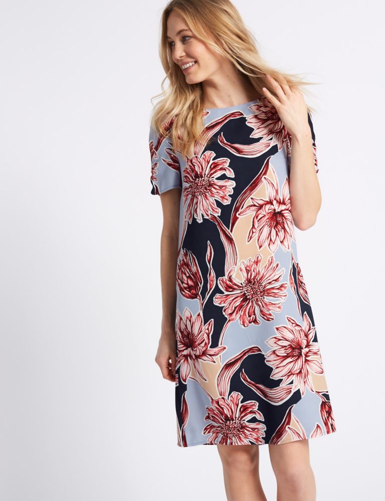Floral Print Short Sleeve Tunic Dress 4 of 5