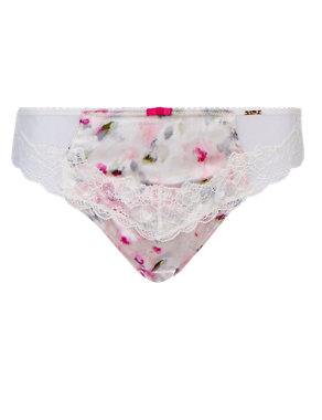 Floral Print Silk & Lace High Leg Knickers Image 2 of 5
