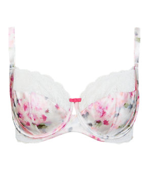 Floral Print Silk & Lace Non-Padded Bra DD-G Image 2 of 5