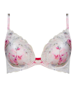 Floral Print Silk & Lace Padded Plunge Bra A-E Image 2 of 5