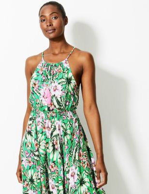 Floral Print Strappy Slip Beach Dress ...