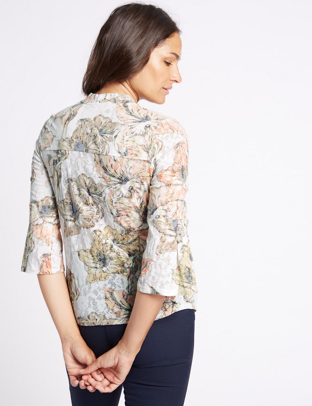 Floral Print Tie Front 3/4 Sleeve Shirt 4 of 5