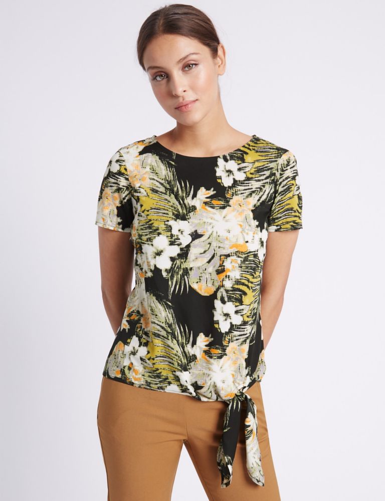 Floral Print Tie Front Shell Top 1 of 4