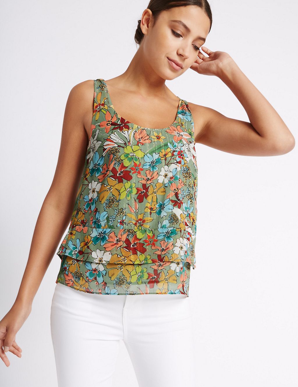 Floral Print Tie Shoulder Shell Top 2 of 4