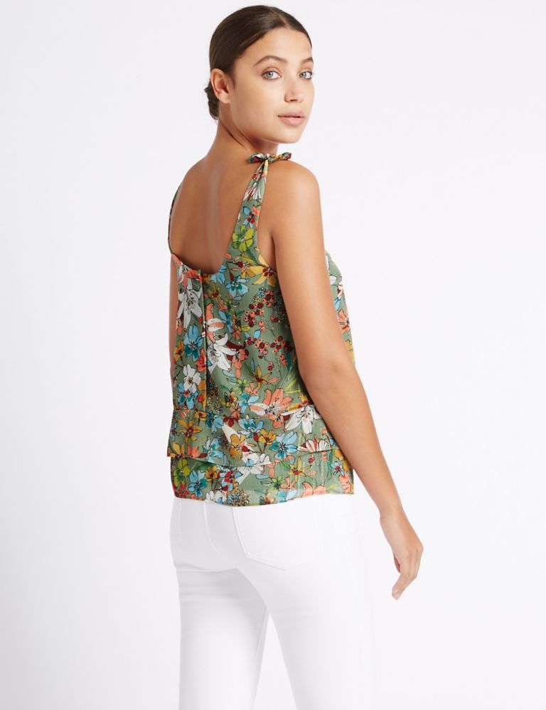 Floral Print Tie Shoulder Shell Top 4 of 4