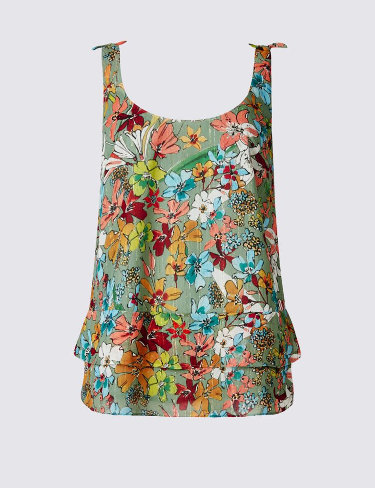 Floral Print Tie Shoulder Shell Top 2 of 4