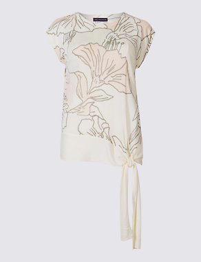 Floral Print Tie Side Cap Sleeve Jumper Image 2 of 5