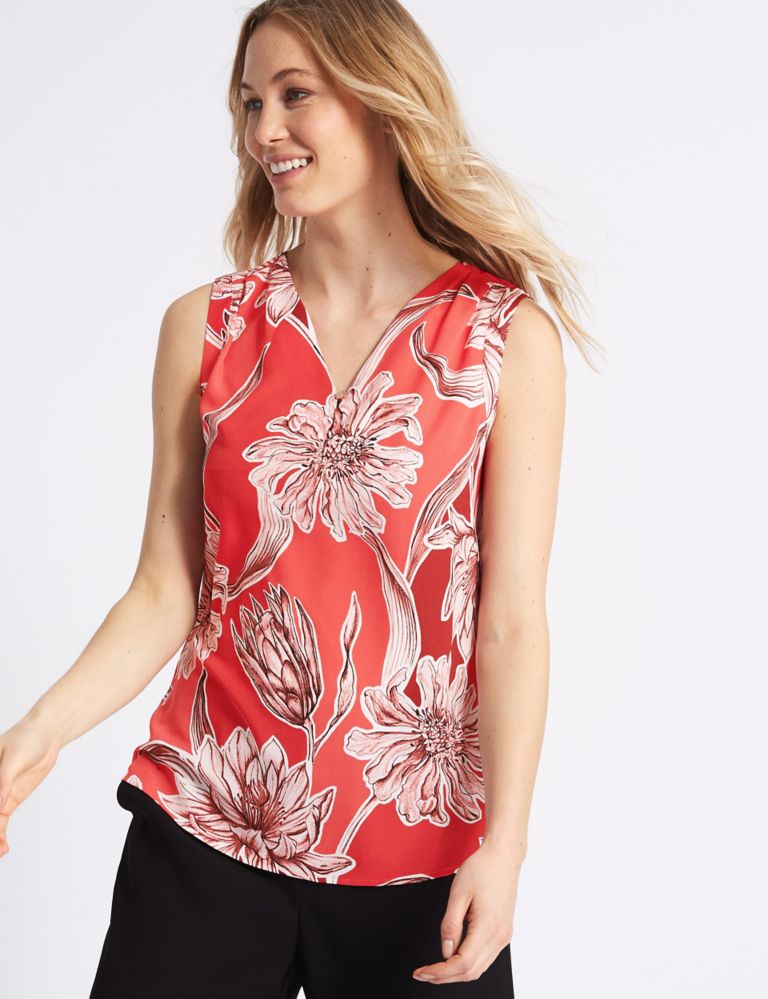 Floral Print V-Neck Shell Top 3 of 4