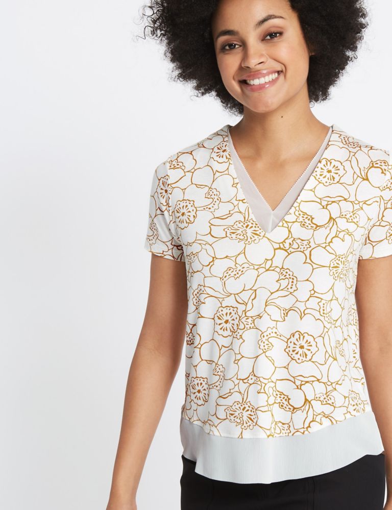 Floral Print V-Neck Short Sleeve T-Shirt 3 of 5
