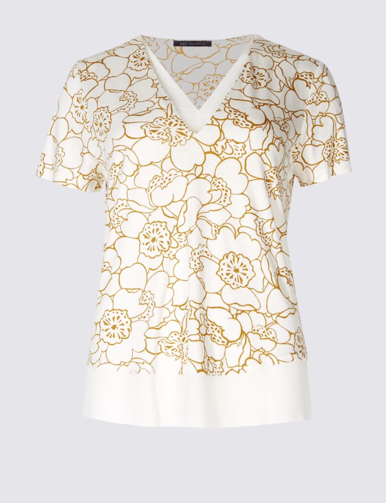 Floral Print V-Neck Short Sleeve T-Shirt 2 of 5
