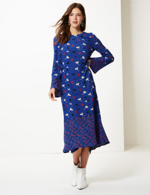 floral print waisted midi dress