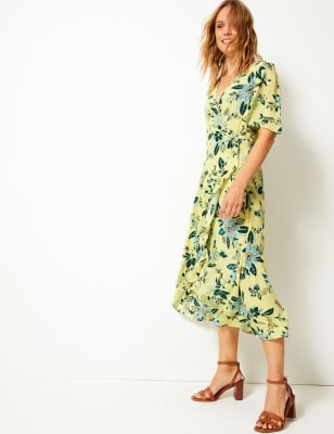 floral print wrap midi dress