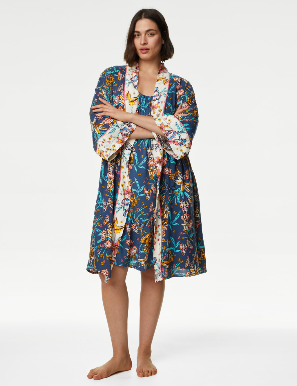 Satin Floral Wide Sleeve Wrap