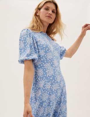 Floral Puff Sleeve Midaxi Tea Dress | M 