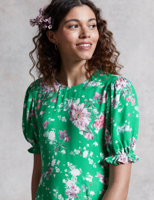 floral puff sleeve midaxi tea dress