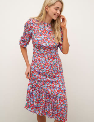 floral puff sleeve midaxi tea dress