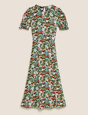 Floral Puff Sleeve Midi Tea Dress Image 2 of 7