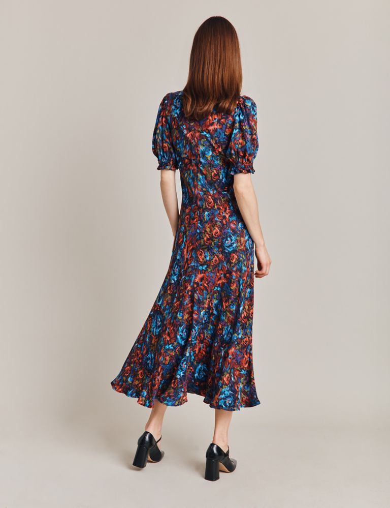 Floral Puff Sleeve Midi Waisted Dress 4 of 4