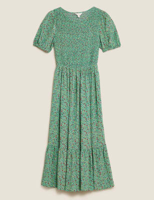 Floral Puff Sleeve Shirred Midi Dress – M&S X GHOST