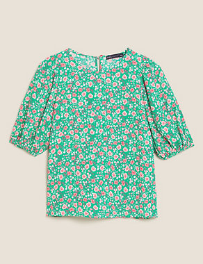 Floral Round Neck 3/4 Sleeve Blouse Image 2 of 6