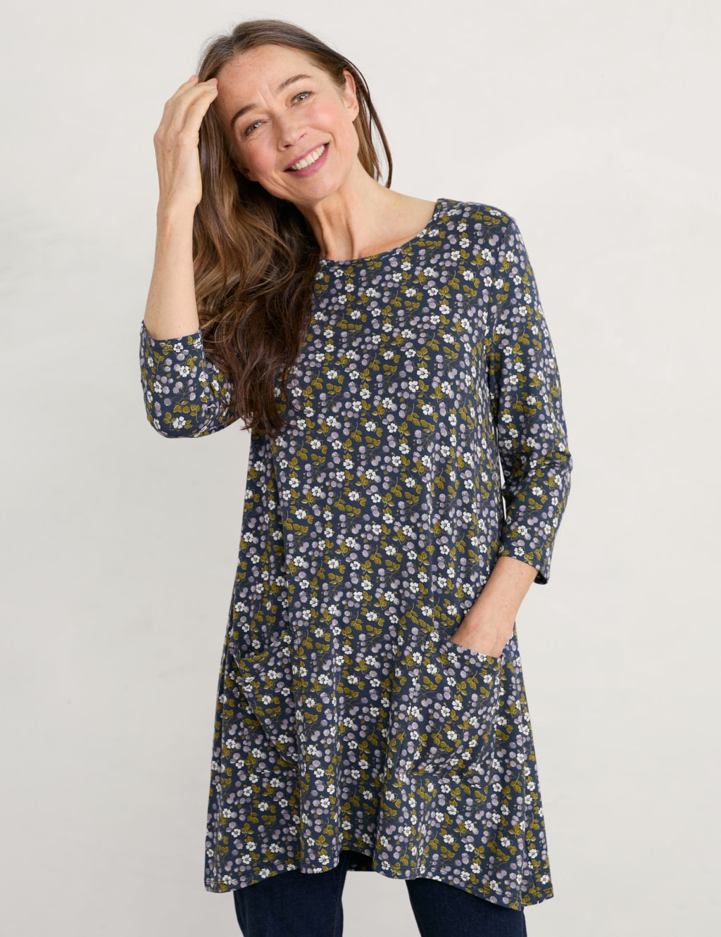 Floral Round Neck 3/4 Sleeve Tunic Seasalt Cornwall M&S