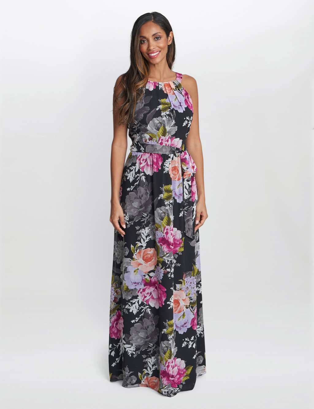 Round neck floral printed maxi dress discount