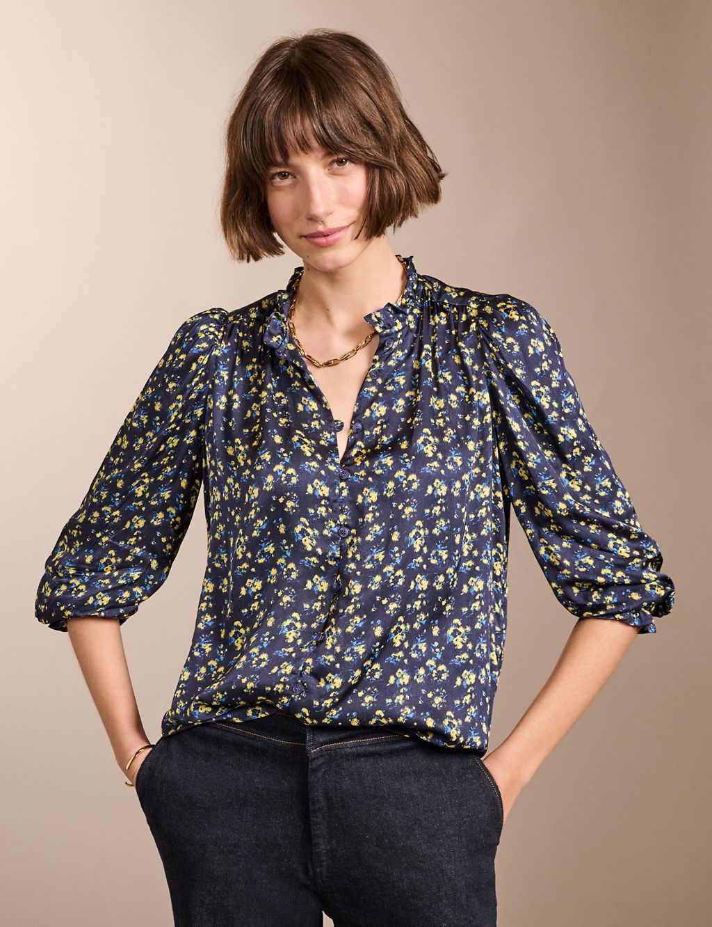 Floral Round Neck Frill Detail Blouse 3 of 3