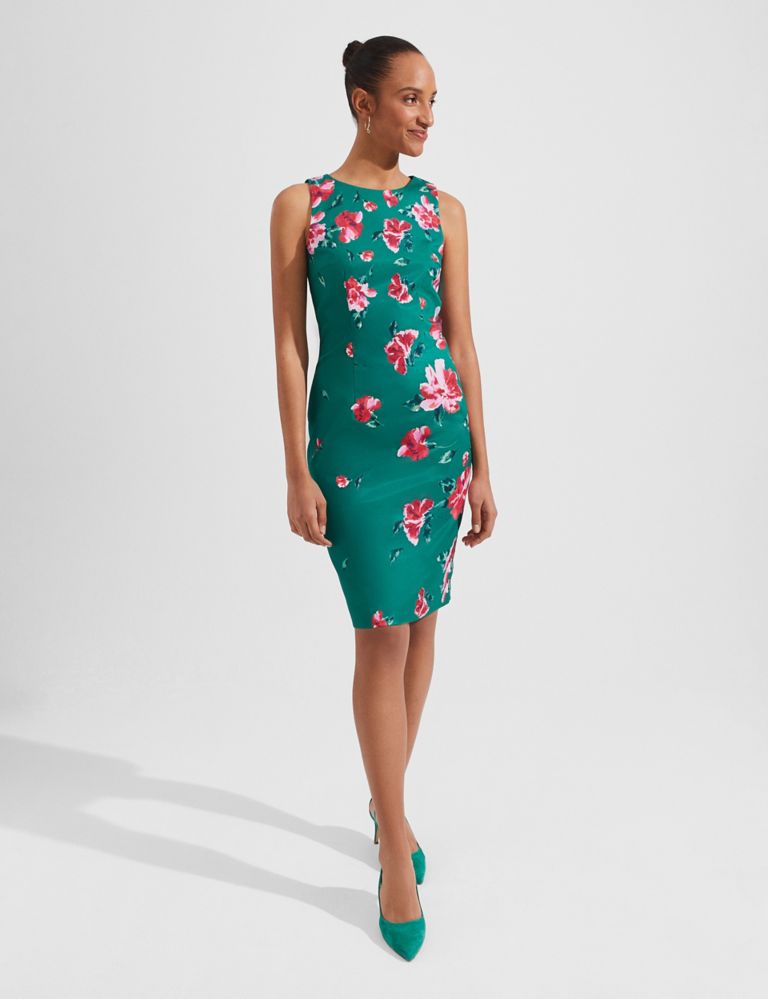 Floral Round Neck Knee Length Bodycon Dress 1 of 7