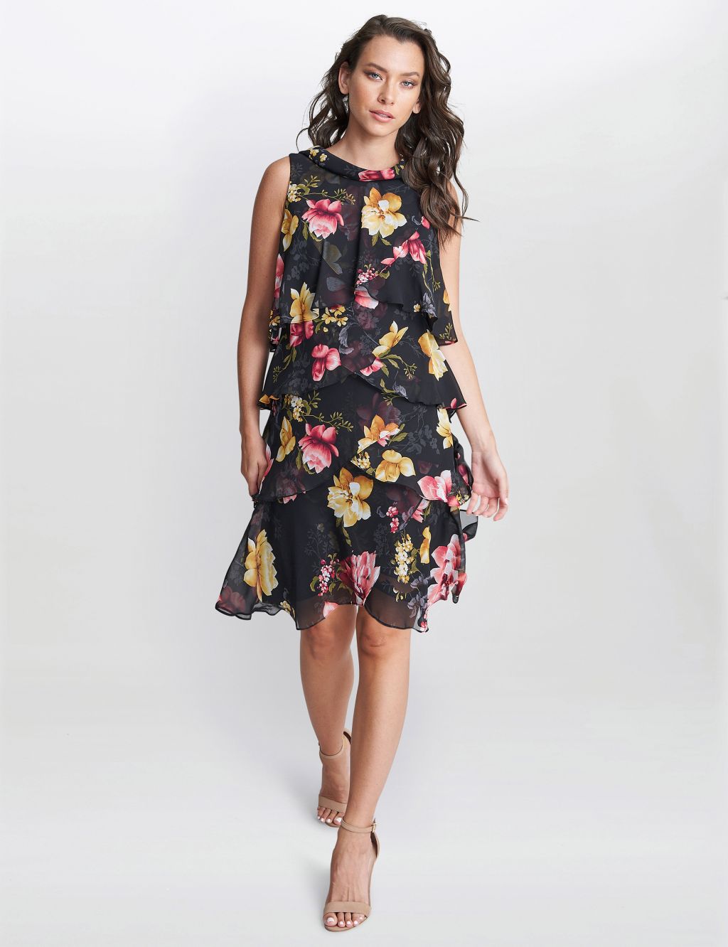 Floral Round Neck Knee Length Tiered Dress | Gina Bacconi | M&S