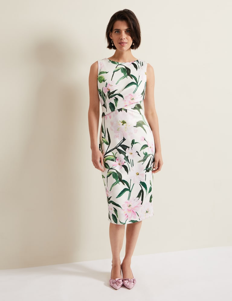 Floral Round Neck Midi Column Dress 1 of 8