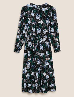 Floral Round Neck Midi Waisted Dress | M&S Collection | M&S
