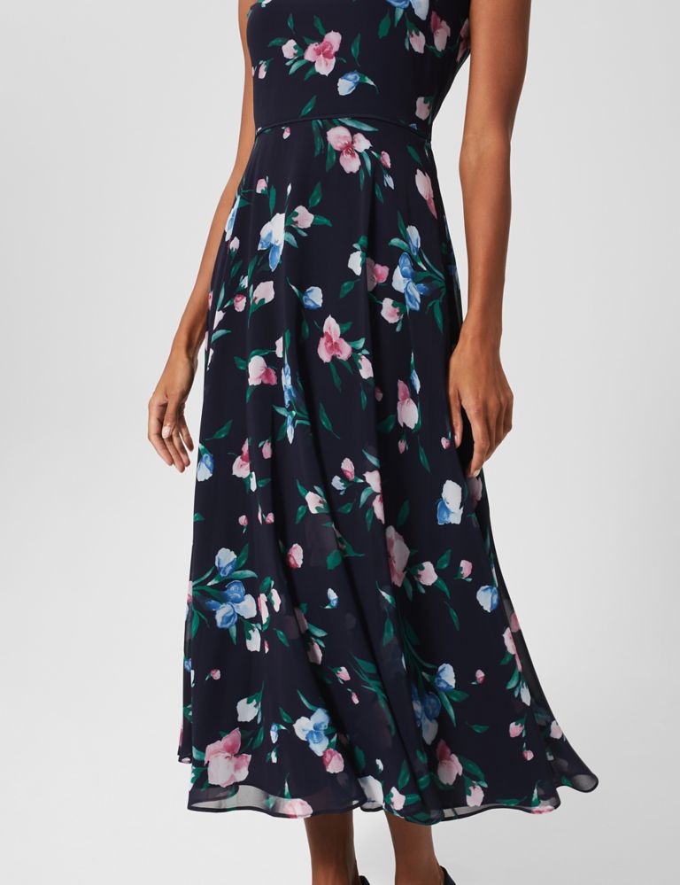 Floral Round Neck Midi Waisted Dress 3 of 5