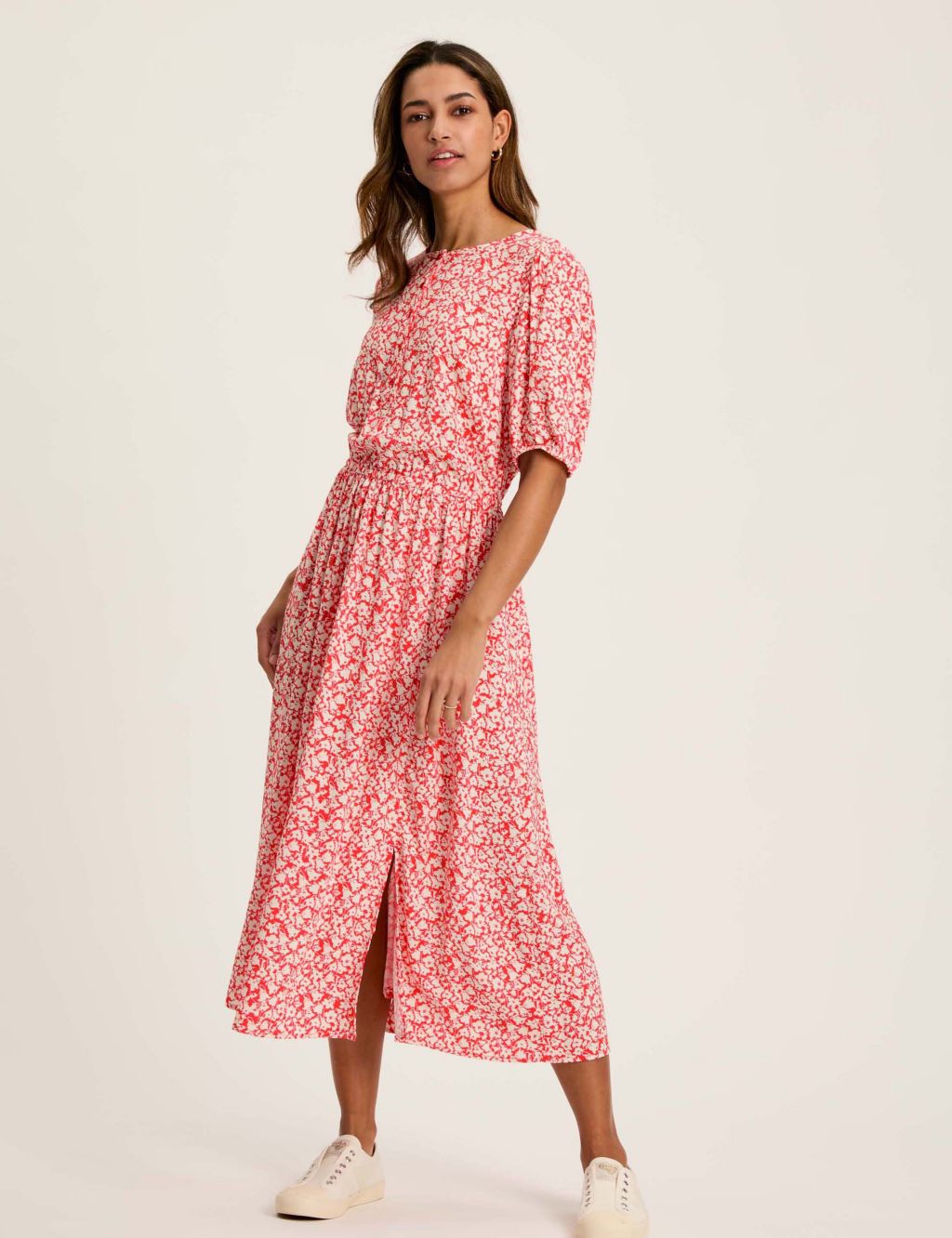 Floral Round Neck Midi Waisted Dress 3 of 8
