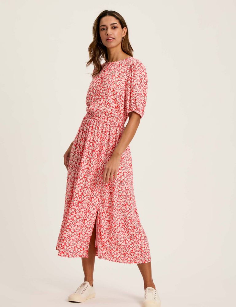 Floral Round Neck Midi Waisted Dress 1 of 8