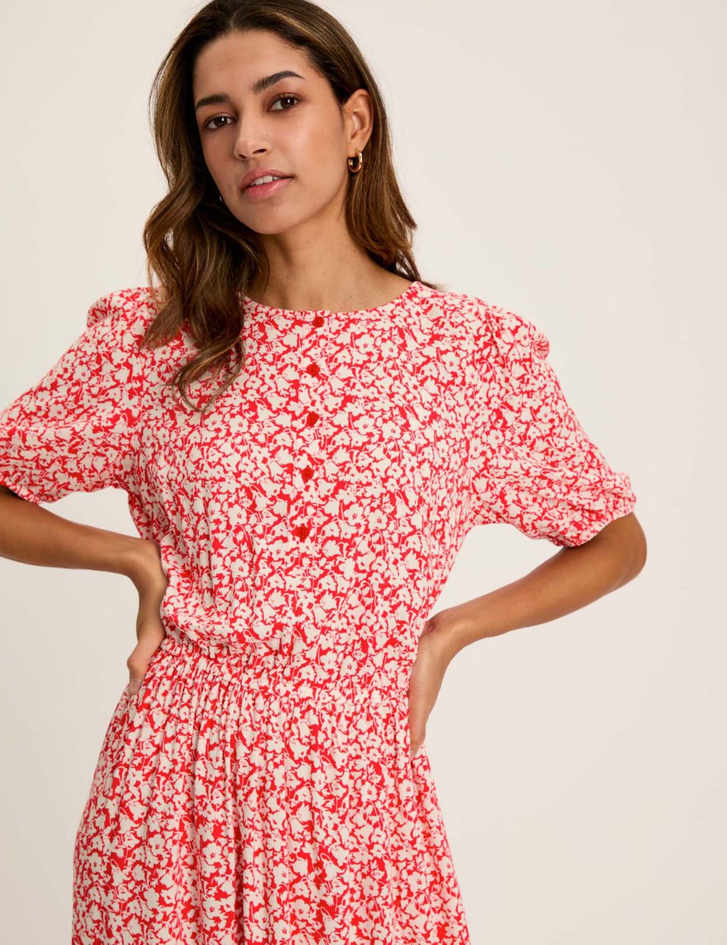 Floral Round Neck Midi Waisted Dress 7 of 8