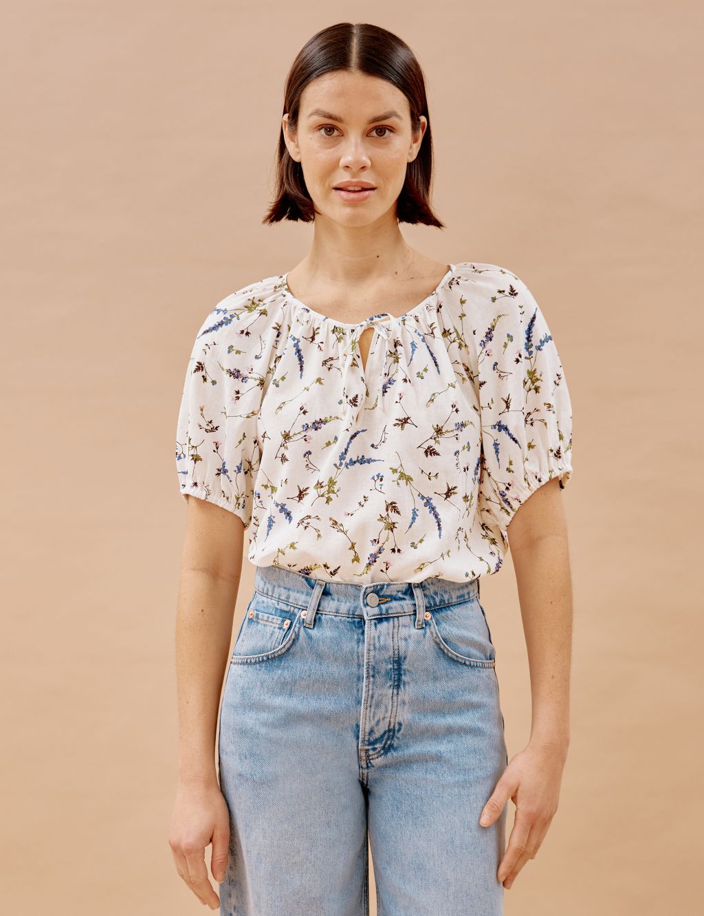 Floral Round Neck Popover Blouse 3 of 4