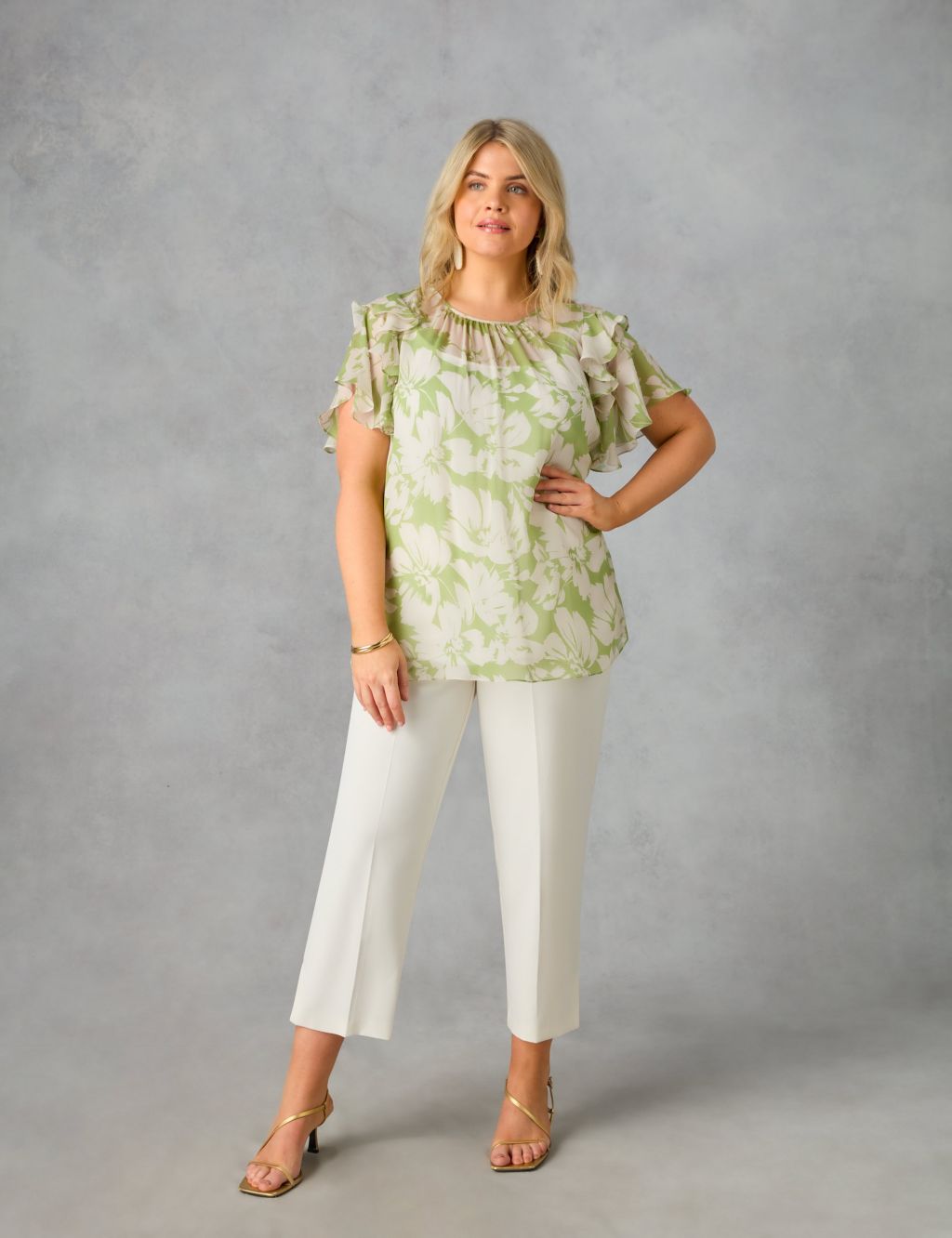 Floral Round Neck Ruffle Sleeve Blouse 3 of 3