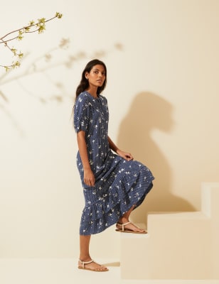 Floral Ruffle Hem Midi Tea Dress, M&S X GHOST