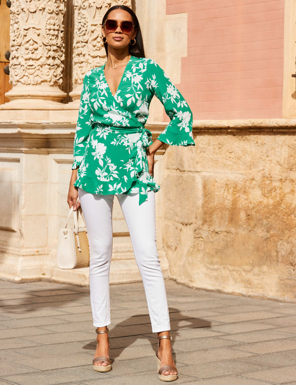 Floral Ruffle Wrap Top | SOSANDAR | Mu0026S