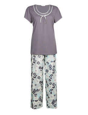 Floral Satin Trim Pyjamas Image 2 of 4
